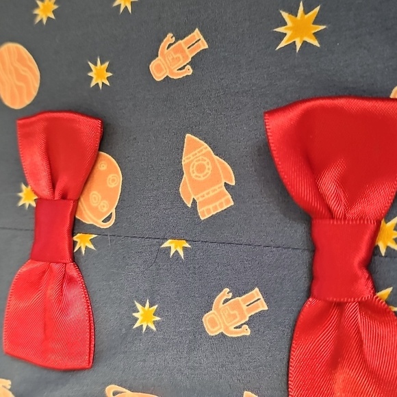 Toddler Girl's Blue Dress w/Bows, Space Theme, Cotton Blend, 1 Yr Old - Picture 3 of 13